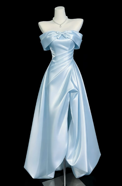 Pretty Pale Blue Prom Dress A-Line Satin  Long Evening Dress DP07918