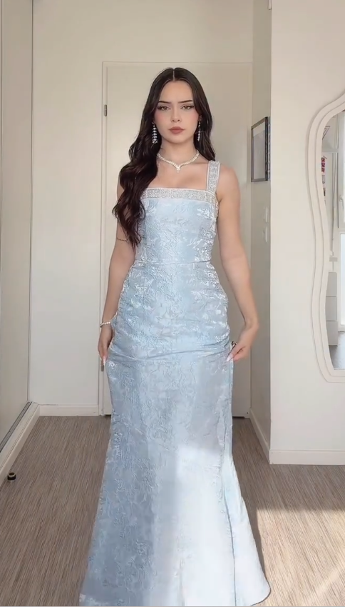Pretty Pale Blue Prom Dress Mermaid Satin  Long Evening Dress DP07919