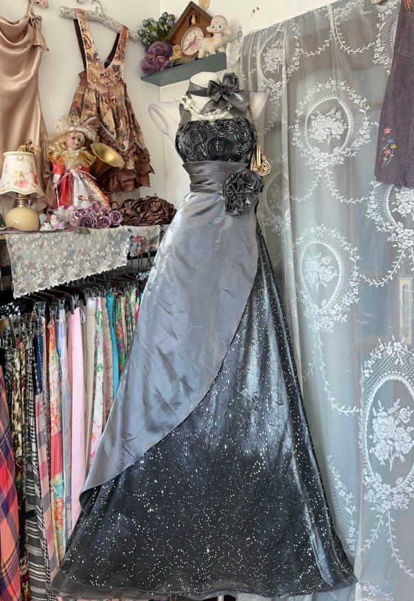 Pretty Dark Grey Prom Dress A-Line Satin Long Evening Dress DP07923