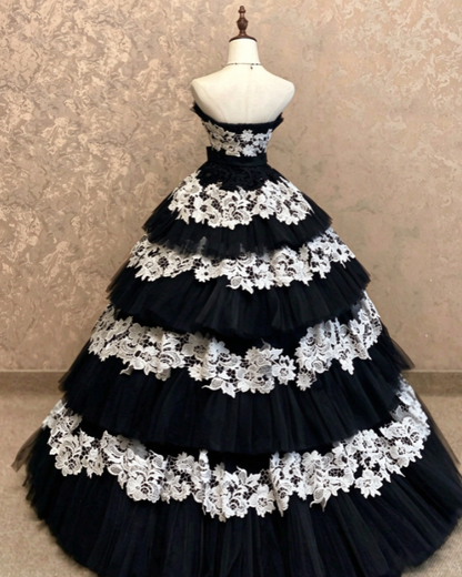 Pretty Black Prom Dress A-Line Tulle Long Evening Dress DP07924