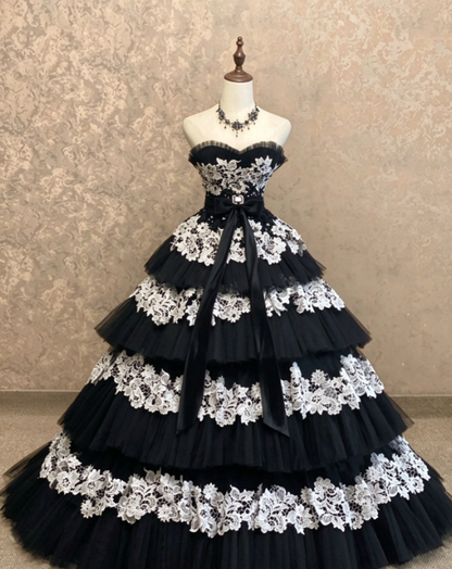 Pretty Black Prom Dress A-Line Tulle Long Evening Dress DP07924