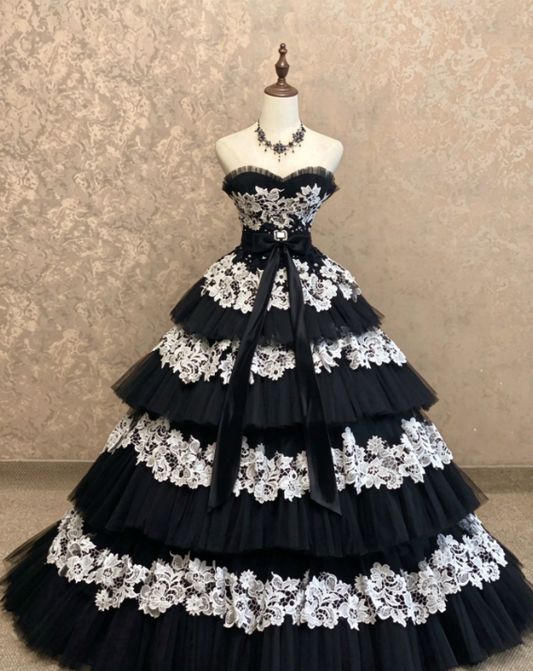 Pretty Black Prom Dress A-Line Tulle Long Evening Dress DP07924