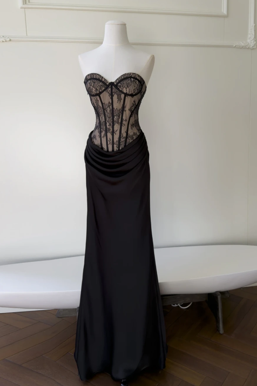 Pretty Black Prom Dress Sheath Lace Long Evening Dress DP07925