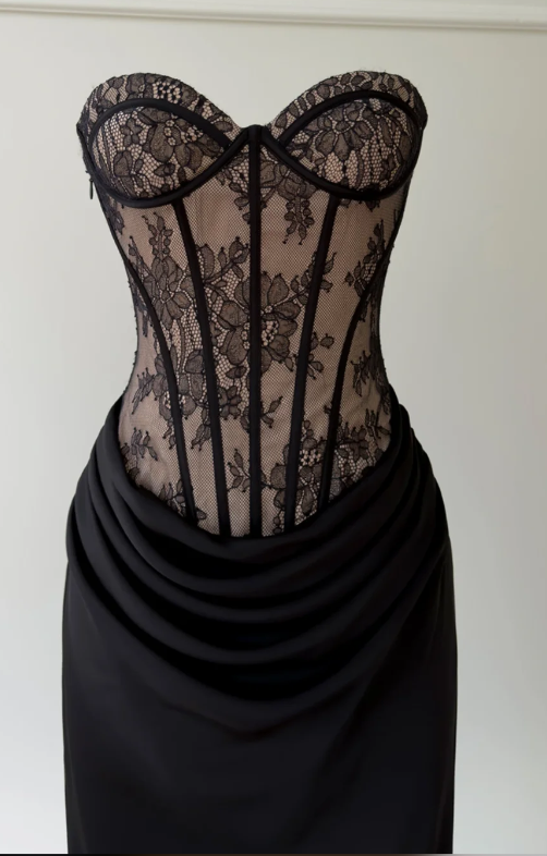 Pretty Black Prom Dress Sheath Lace Long Evening Dress DP07925