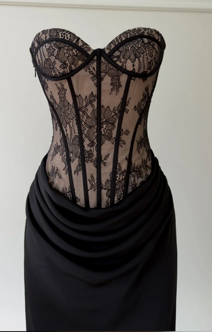 Pretty Black Prom Dress Sheath Lace Long Evening Dress DP07925