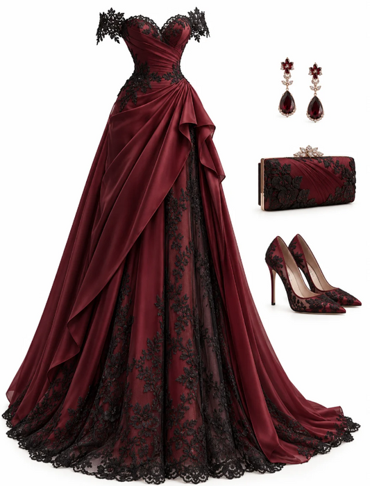 Pretty Burgundy Prom Dress A-Line Satin Long Evening Dress DP07926