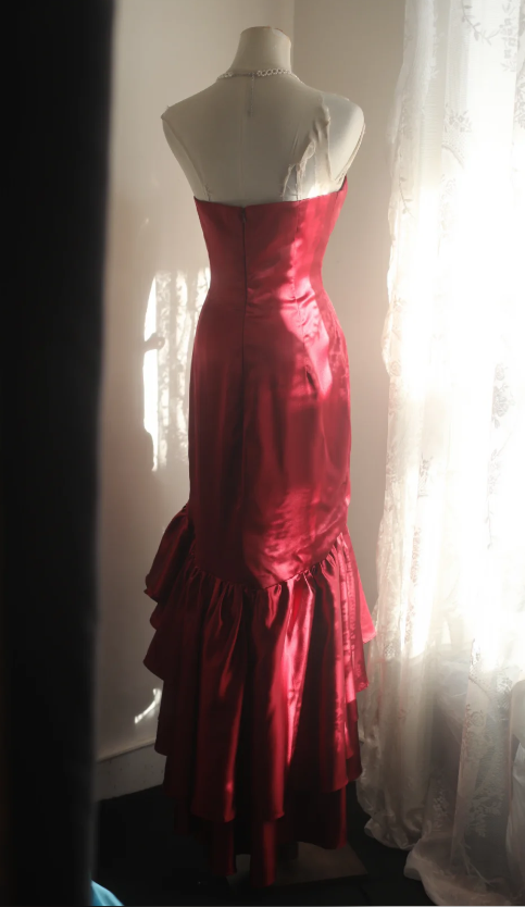Pretty Red Prom Dress Sheath Satin Long Evening Dress DP07927