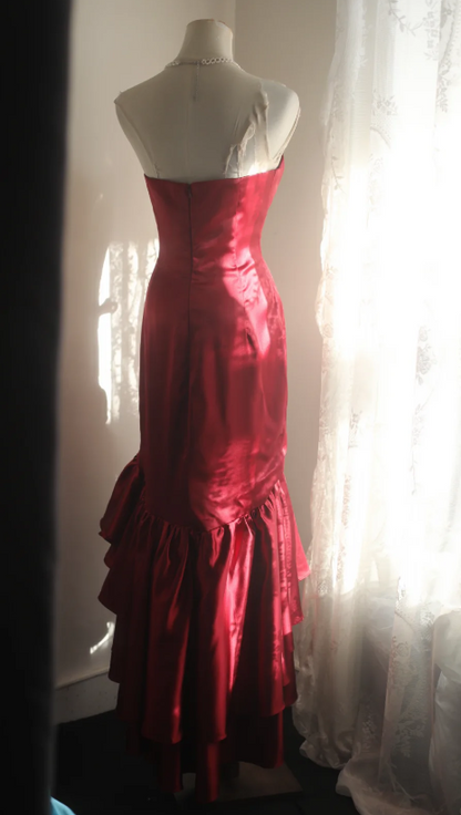 Pretty Red Prom Dress Sheath Satin Long Evening Dress DP07927