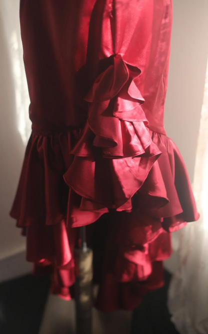 Pretty Red Prom Dress Sheath Satin Long Evening Dress DP07927