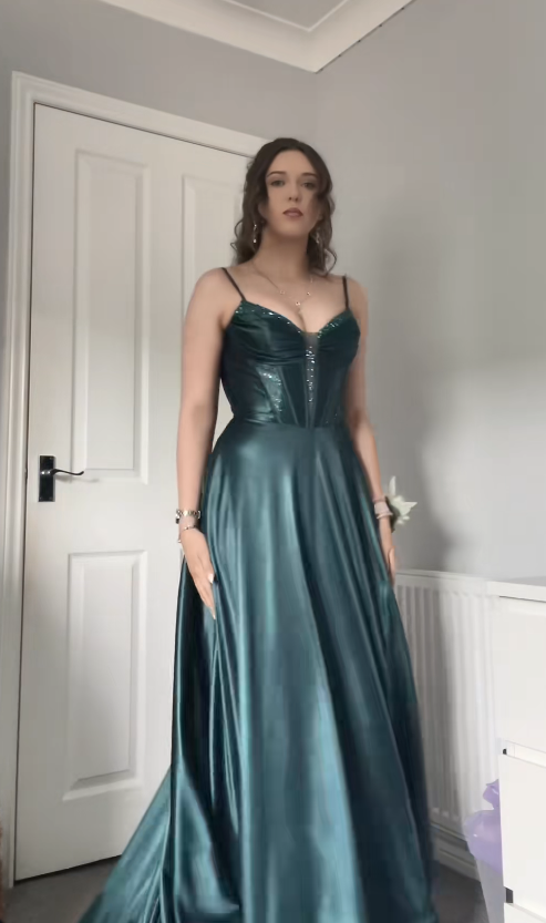 Charming Green Prom Dress  Sheath Satin Long Evening Dress DP07930