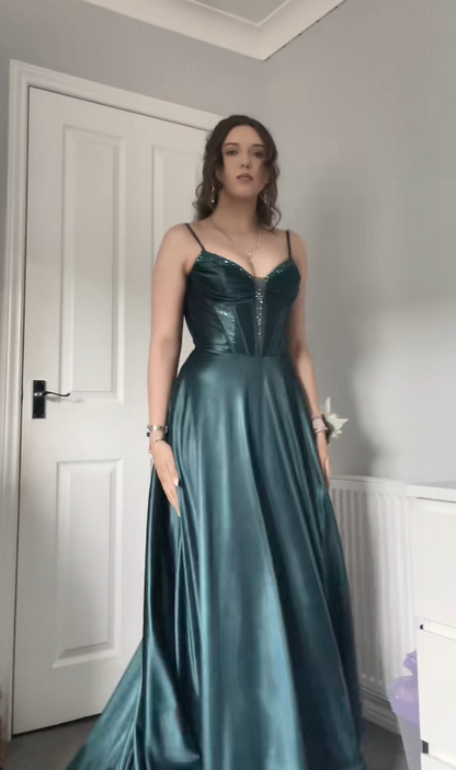 Charming Green Prom Dress  Sheath Satin Long Evening Dress DP07930