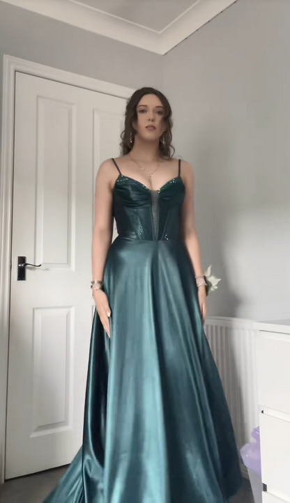 Charming Green Prom Dress  Sheath Satin Long Evening Dress DP07930