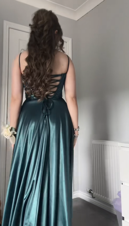Charming Green Prom Dress  Sheath Satin Long Evening Dress DP07930
