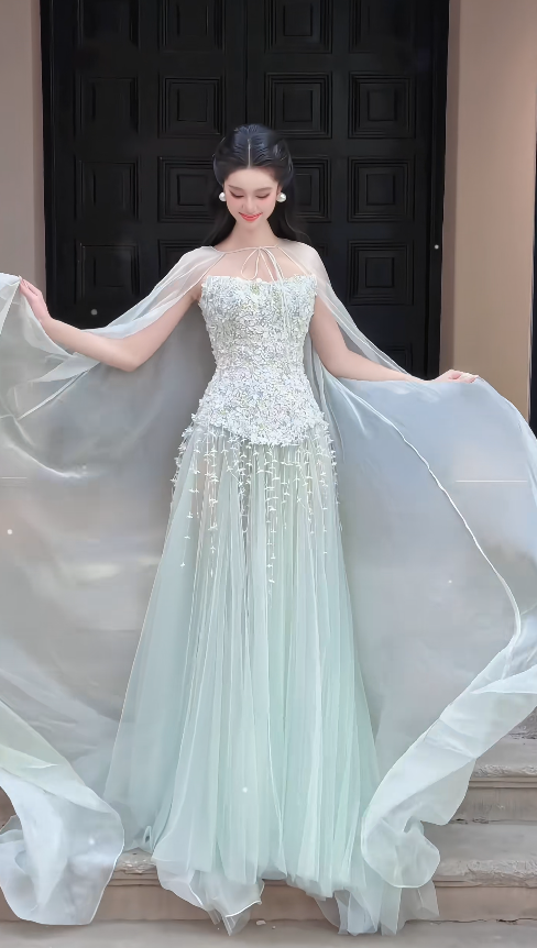 Charming Green Prom Dress Sheath Chiffon Long Evening Dress DP07932