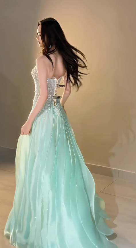 Charming Mint Green Prom Dress A-Line Chiffon Long Evening Dress DP07933