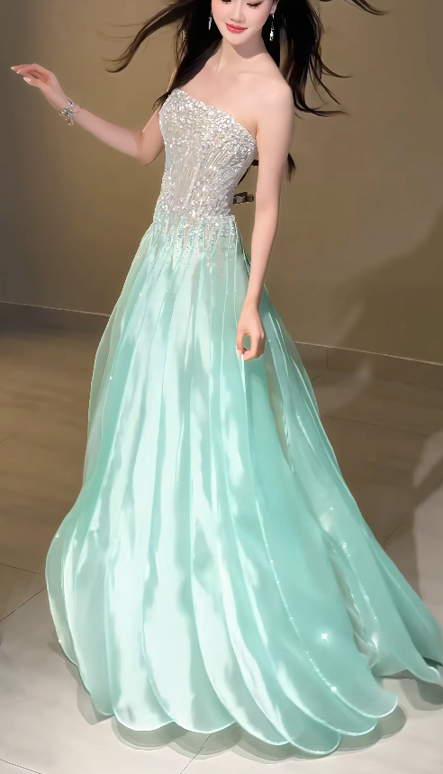 Charming Mint Green Prom Dress A-Line Chiffon Long Evening Dress DP07933