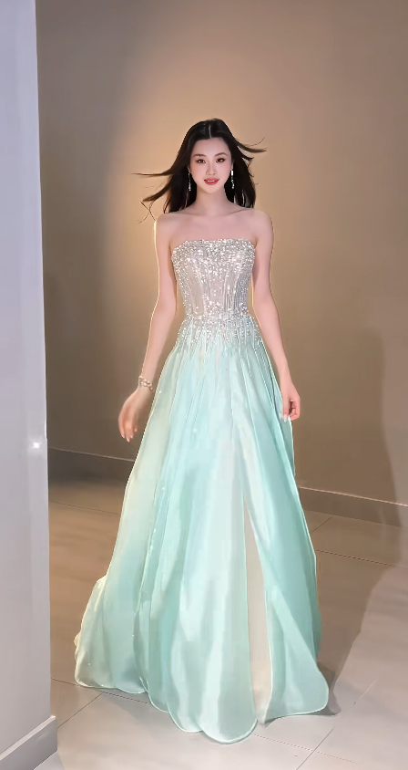 Charming Mint Green Prom Dress A-Line Chiffon Long Evening Dress DP07933
