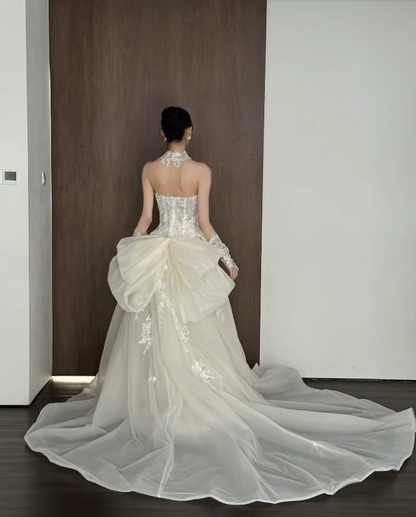 Reizendes Etui-Brautkleid in Herzform, langes Tüll-Brautkleid, weißes Brautkleid mit Applikationen DP07940