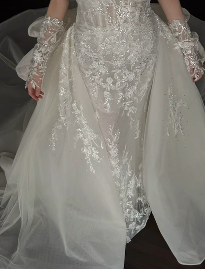 Reizendes Etui-Brautkleid in Herzform, langes Tüll-Brautkleid, weißes Brautkleid mit Applikationen DP07940