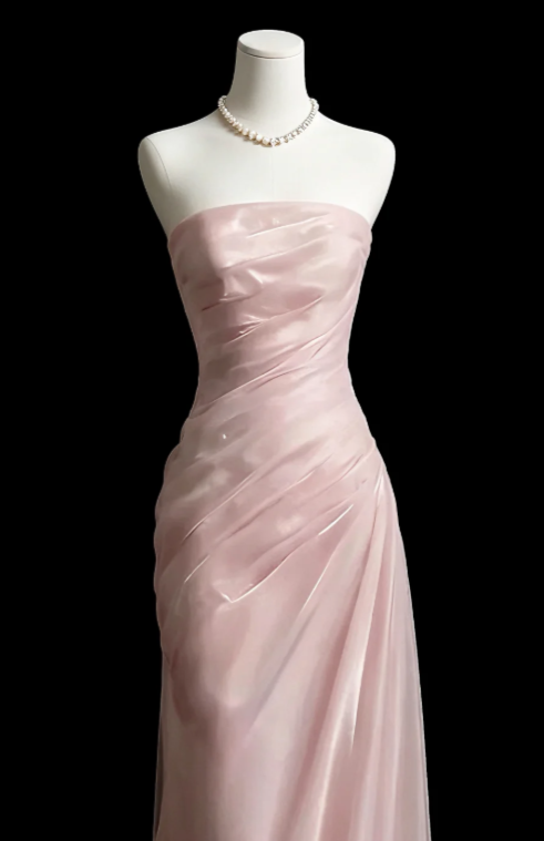 Wunderschönes trägerloses rosa Abschlussballkleid, Etuikleid aus Tüll, langes Abendkleid DP07944