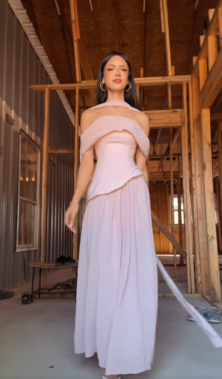 Gorgeous Off-shoulder Pink Prom Dress A-Line Chiffon Long Evening Dress DP07946