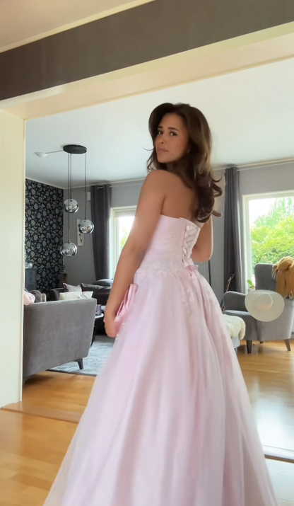 Gorgeous Strapless Pink Prom Dress A-Line Tulle Long Evening Dress DP07948