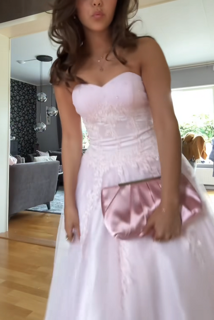 Gorgeous Strapless Pink Prom Dress A-Line Tulle Long Evening Dress DP07948