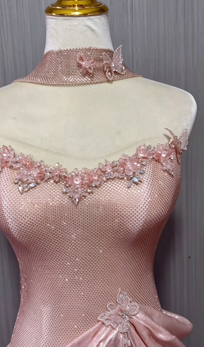 Gorgeous Strapless Pink Prom Dress Sheath Satin Long Evening Dress DP07951