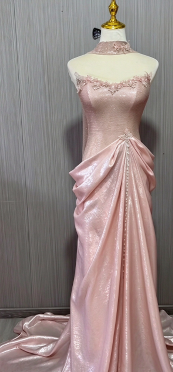 Gorgeous Strapless Pink Prom Dress Sheath Satin Long Evening Dress DP07951