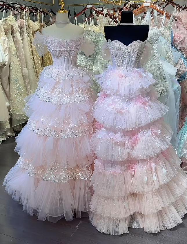 Magnifique robe rose pour 16 ans, robe de bal trapèze en tulle, longue robe de soirée DP07952