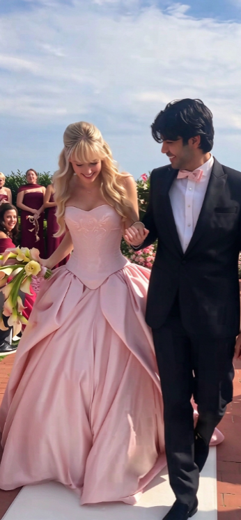 Gorgeous Strapless Pink Bridal Dress A-Line Satin Long Wedding Dress DP07953