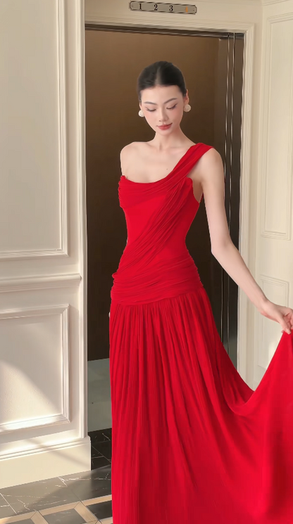 Glam Red Prom Dress Sheath Chiffon Long Evening Dress DP07958