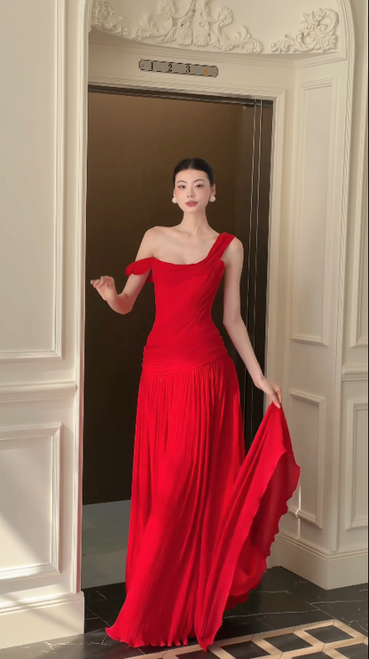 Glam Red Prom Dress Sheath Chiffon Long Evening Dress DP07958