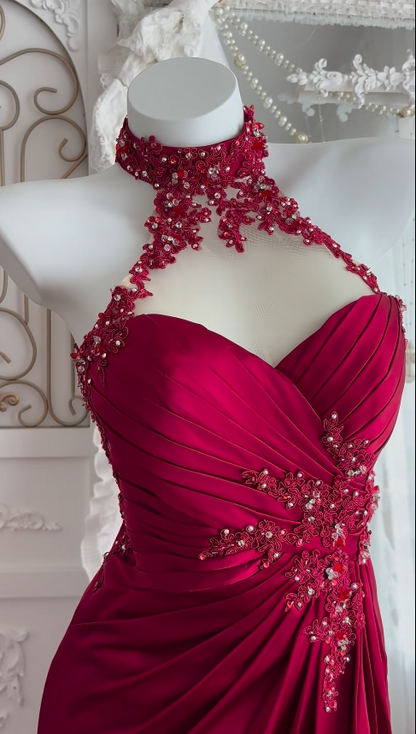 Glamouröses rotes Abschlussballkleid Etuikleid Satin langes Abendkleid DP07959