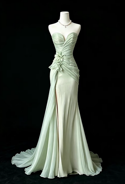 Glam Sweetheart Green Prom Dress Sheath Chiffon Long Evening Dress DP07965