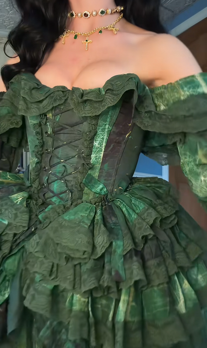 Cute  Sweet 16 Dress Dark Green Prom Dress A-Line Satin Long Evening Dress DP07967