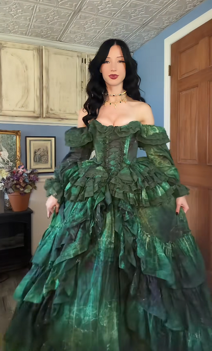 Cute  Sweet 16 Dress Dark Green Prom Dress A-Line Satin Long Evening Dress DP07967