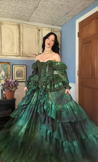 Cute  Sweet 16 Dress Dark Green Prom Dress A-Line Satin Long Evening Dress DP07967