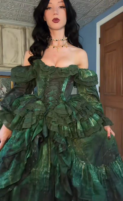 Cute  Sweet 16 Dress Dark Green Prom Dress A-Line Satin Long Evening Dress DP07967