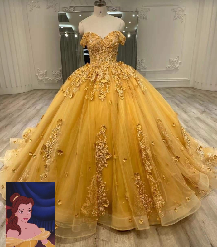 Niedliches gelbes Ballkleid für den 16. Geburtstag aus Tüll mit Applikationen, Quinceañera-Kleid, Geburtstagskleid DP07972