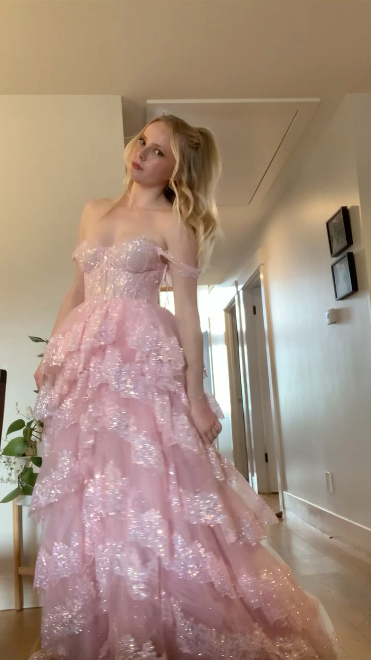 Cute A-Line Tulle Sweet 16 Dress Sequins Pink Prom Dress DP07979