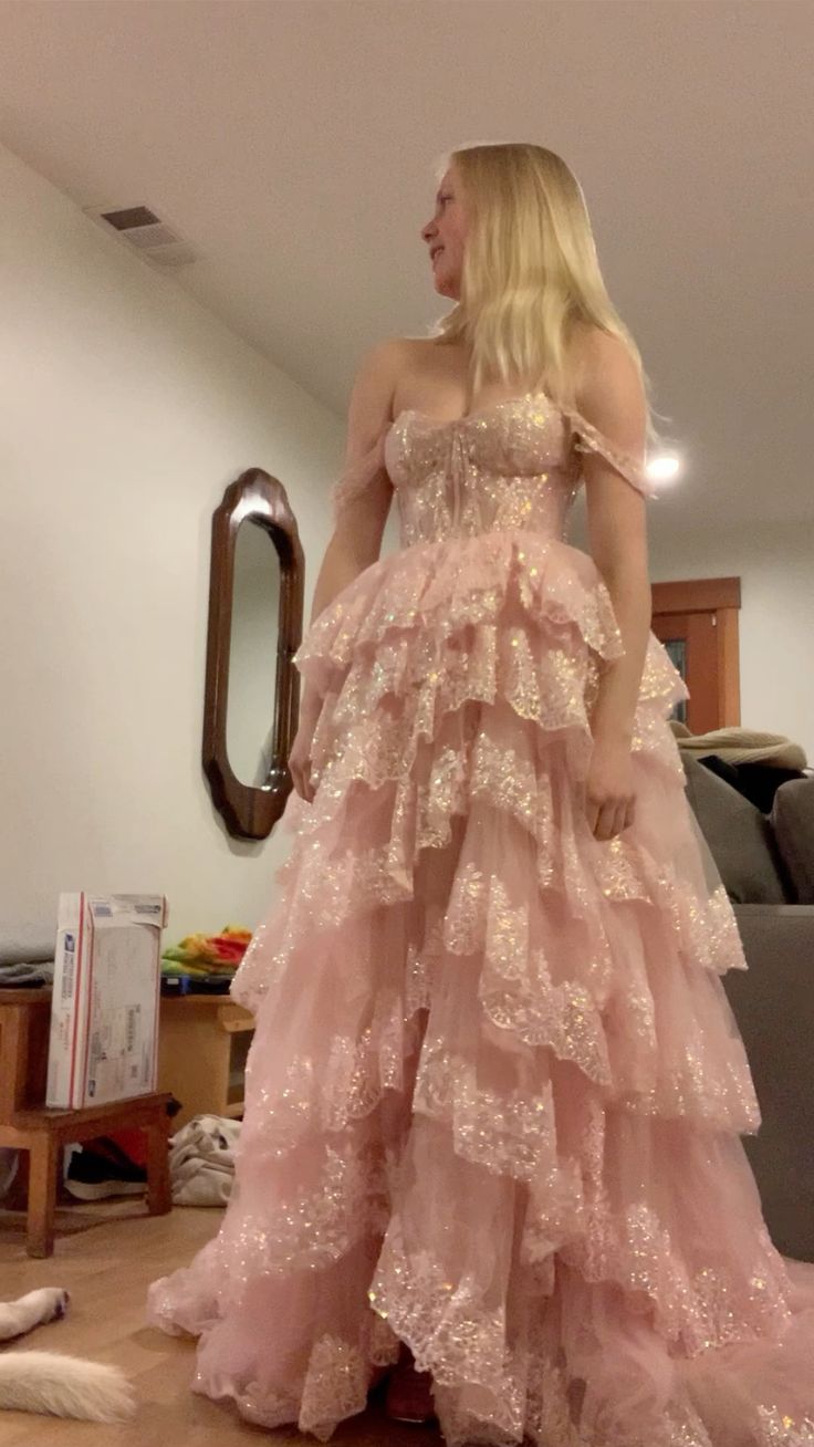 Cute A-Line Tulle Sweet 16 Dress Sequins Pink Prom Dress DP07979