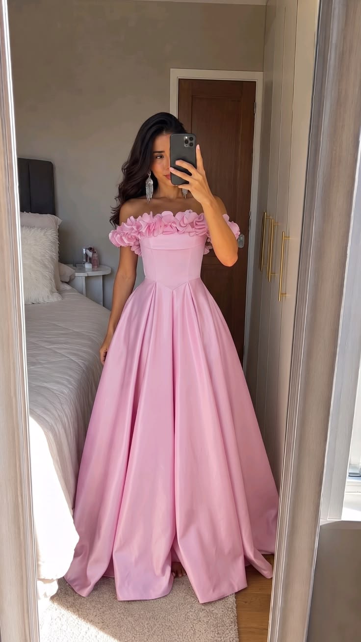Niedliches langes Abendkleid aus Satin in A-Linie, rosa Ballkleid DP07980