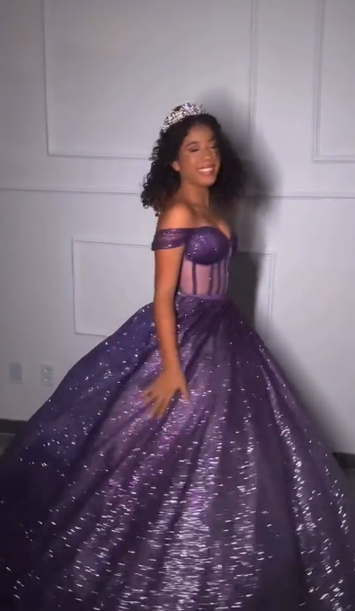 Gorgeous A-Line Long Evening Dress Giltter Tulle Sweet 16 Dress Deep Purple Prom Dress DP07984