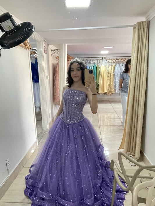 Gorgeous A-line Tulle Long Evening Dress Purple Prom Dress  DP07991