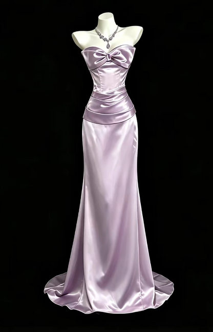 Chic Strapless Sheath Satin Long Evening Dress Purple Prom Dress DP08010