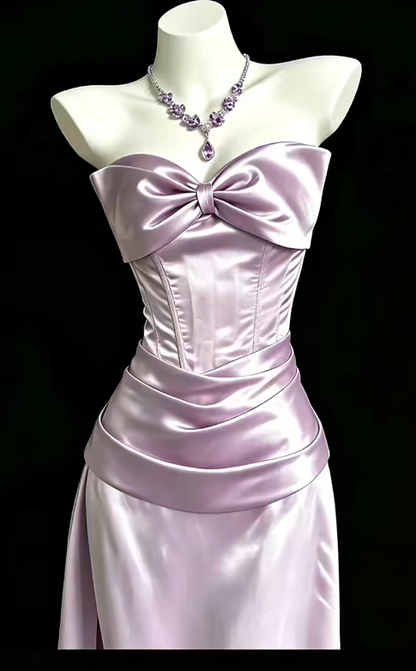 Chic Strapless Sheath Satin Long Evening Dress Purple Prom Dress DP08010
