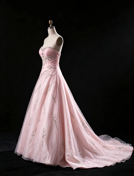 Chic Strapless A-Line Tulle Long Evening Dress Pink Prom Dress DP08014