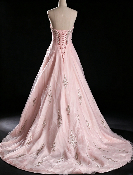 Chic Strapless A-Line Tulle Long Evening Dress Pink Prom Dress DP08014