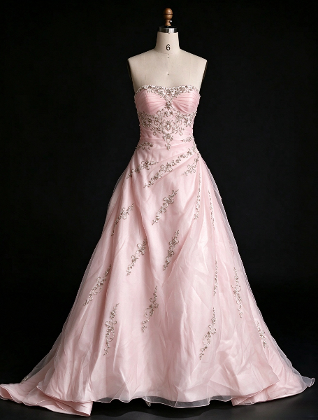 Chic Strapless A-Line Tulle Long Evening Dress Pink Prom Dress DP08014
